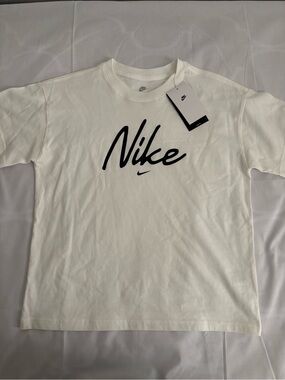 Nike White T-Shirt with Black Script Logo - Kids Short Sleeve